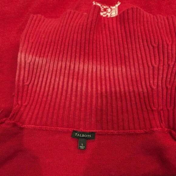 Talbot Velvet Red White Christmas Tree Oversized Turtle Cowl Neck Sweater Size L - Picture 6 of 6